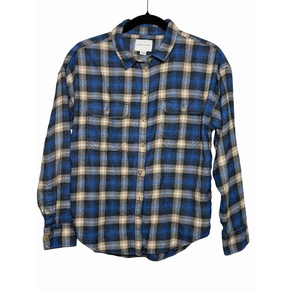 American Eagle Plaid Flannel Shirt Women's XS Petite Button Down Lumberjack